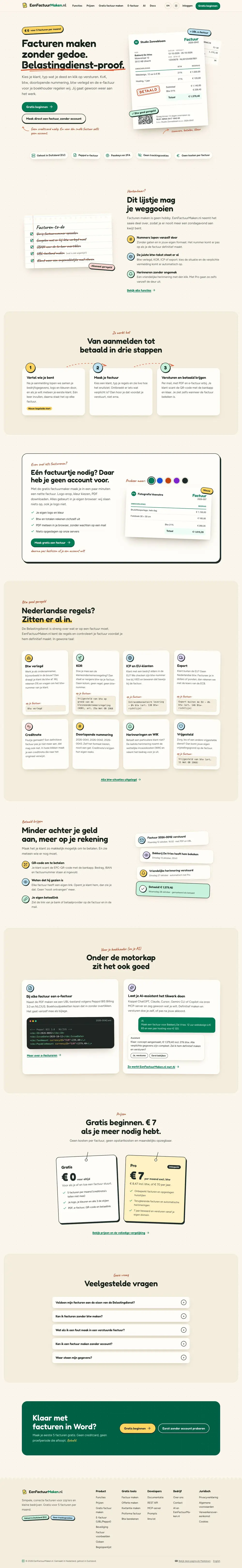 De website van EenFactuurMaken.nl